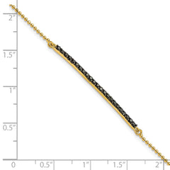 Cheryl M Sterling Silver Hematite and Gold-plated Polished and Beaded Black CZ Bar 7 Inch Bracelet QCM1958-7