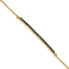 Cheryl M Sterling Silver Hematite and Gold-plated Polished and Beaded Black CZ Bar 7 Inch Bracelet QCM1958-7