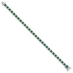 Cheryl M Sterling Silver Rhodium-plated Polished Green Glass and CZ 7.25 Inch Bracelet QCM1959-7.25
