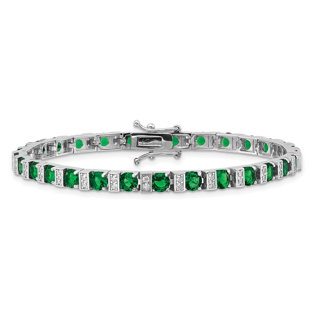 Cheryl M Sterling Silver Rhodium-plated Polished Green Glass and CZ 7.25 Inch Bracelet QCM1959-7.25