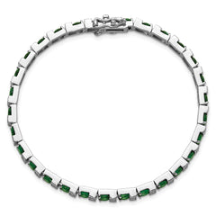 Cheryl M Sterling Silver Rhodium-plated Polished Green Glass and CZ 7.25 Inch Bracelet QCM1959-7.25