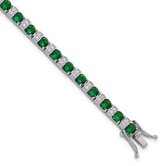 Cheryl M Sterling Silver Rhodium-plated Polished Green Glass and CZ 7.25 Inch Bracelet QCM1959-7.25
