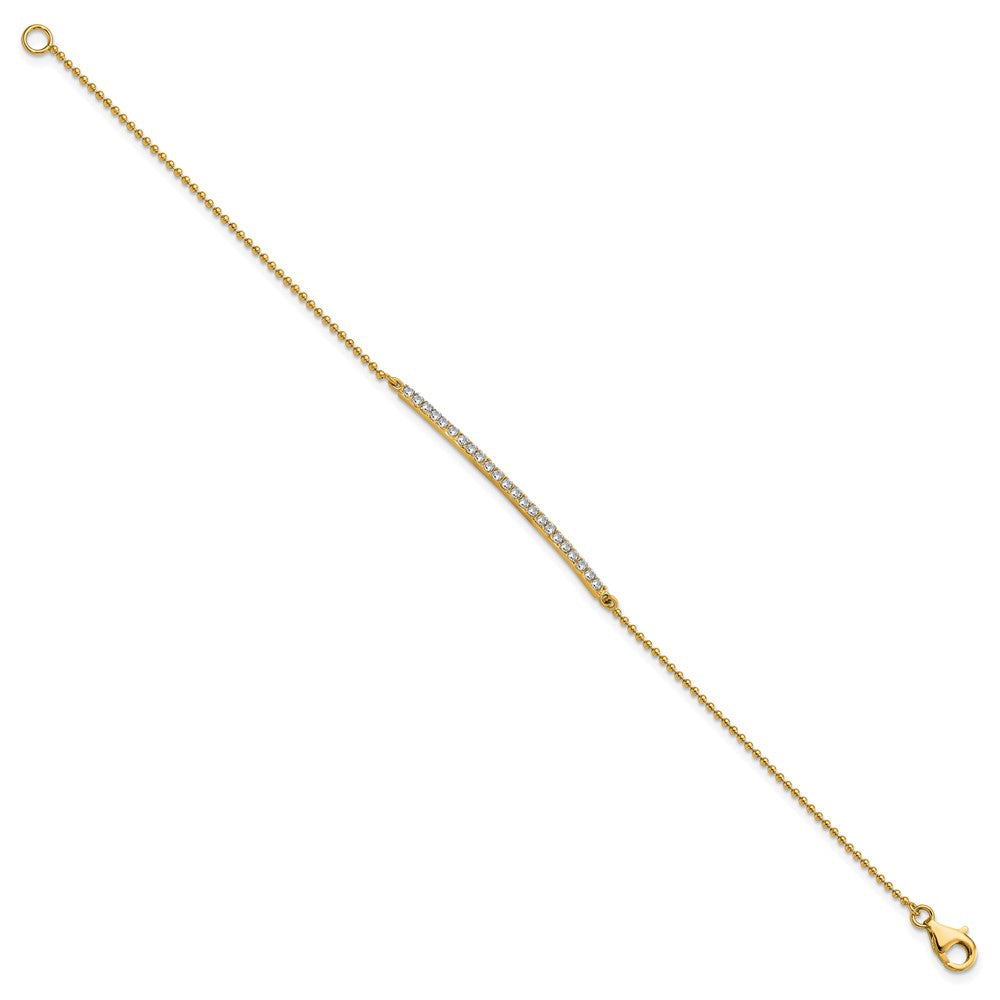 Cheryl M Sterling Silver Gold-plated Polished and Beaded CZ Bar 7 Inch Bracelet QCM1960-7