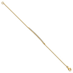 Cheryl M Sterling Silver Gold-plated Polished and Beaded CZ Bar 7 Inch Bracelet QCM1960-7