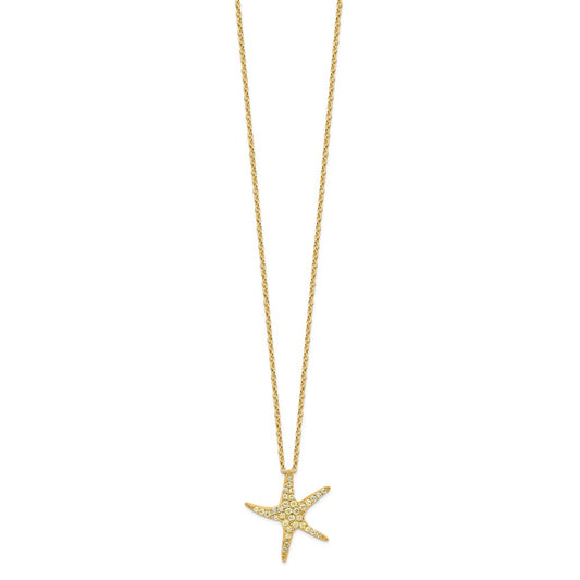 Cheryl M Sterling Silver Gold-plated Polished Yellow CZ Starfish 16 Inch with 2 Inch Extension Necklace QCM1961Y-16