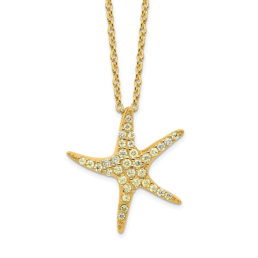 Cheryl M Sterling Silver Gold-plated Polished Yellow CZ Starfish 16 Inch with 2 Inch Extension Necklace QCM1961Y-16