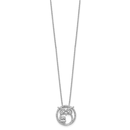 Cheryl M Sterling Silver Rhodium-plated Polished CZ Owls 16 Inch with 2 Inch Extension Necklace QCM1962-16
