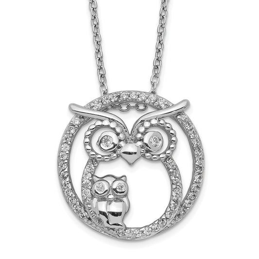 Cheryl M Sterling Silver Rhodium-plated Polished CZ Owls 16 Inch with 2 Inch Extension Necklace QCM1962-16
