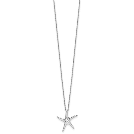 Cheryl M Sterling Silver Rhodium-plated Polished CZ Starfish 16 Inch with 2 Inch Extension Necklace QCM1963-16