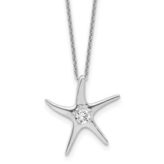Cheryl M Sterling Silver Rhodium-plated Polished CZ Starfish 16 Inch with 2 Inch Extension Necklace QCM1963-16