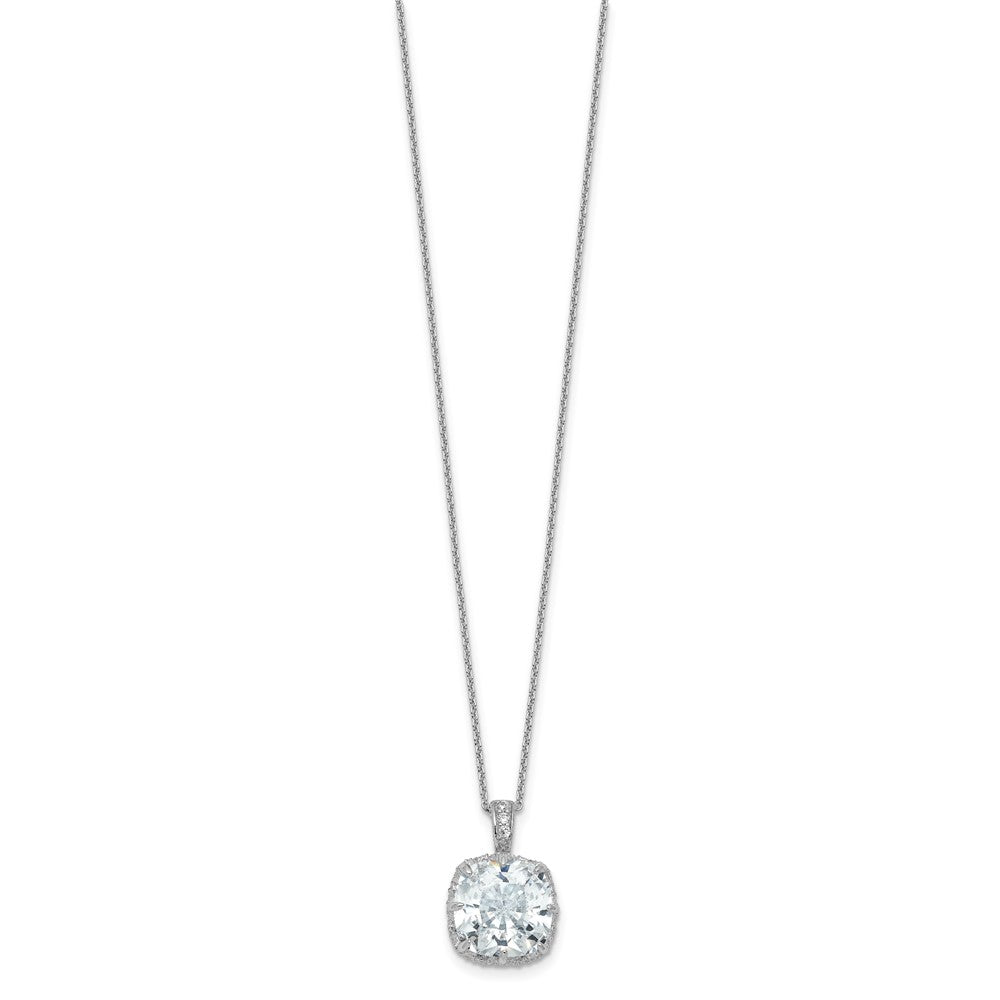Cheryl M Sterling Silver Rhodium-plated Polished Fancy Gallery Cushion-cut CZ 18 Inch Necklace QCM1964-18