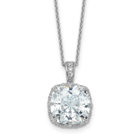 Cheryl M Sterling Silver Rhodium-plated Polished Fancy Gallery Cushion-cut CZ 18 Inch Necklace QCM1964-18