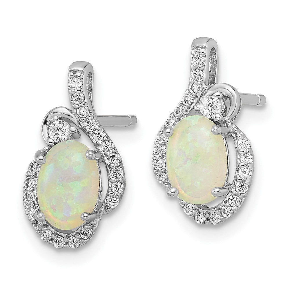 QCM1965 Cheryl M Sterling Silver Rhodium-plated Polished Lab Created Opal and CZ Post Earrings