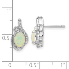 QCM1965 Cheryl M Sterling Silver Rhodium-plated Polished Lab Created Opal and CZ Post Earrings