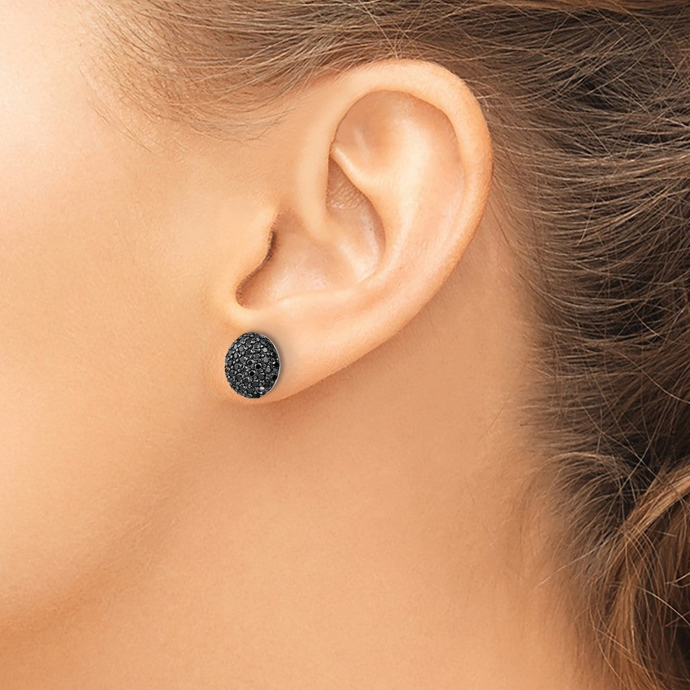 QCM1966 Cheryl M Sterling Silver Rhodium-plated with Black Rhodium Polished Black CZ Cluster Circle Post Earrings