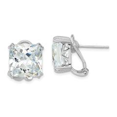 QCM1967 Cheryl M Sterling Silver Rhodium-plated Polished Cushion-cut CZ Post Omega Back Earrings
