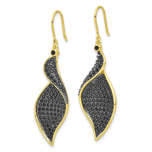 QCM1968Y Cheryl M Sterling Silver Gold-plated with Black Rhodium Polished Fancy Black CZ Dangle Earrings