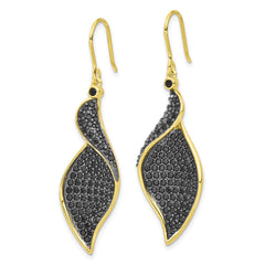 QCM1968Y Cheryl M Sterling Silver Gold-plated with Black Rhodium Polished Fancy Black CZ Dangle Earrings