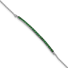 Cheryl M Sterling Silver Hematite and Rhodium-plated Polished and Beaded Green Glass Bar 7 Inch Bracelet QCM1970-7