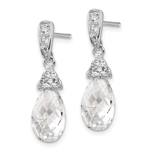 QCM206 Cheryl M Sterling Silver Rhodium-plated Faceted Briolette and Brilliant-cut CZ Post Dangle Earrings