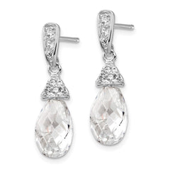 QCM206 Cheryl M Sterling Silver Rhodium-plated Faceted Briolette and Brilliant-cut CZ Post Dangle Earrings