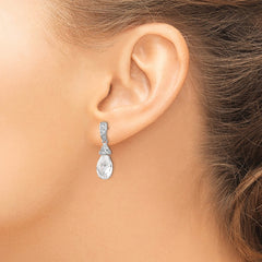 QCM206 Cheryl M Sterling Silver Rhodium-plated Faceted Briolette and Brilliant-cut CZ Post Dangle Earrings