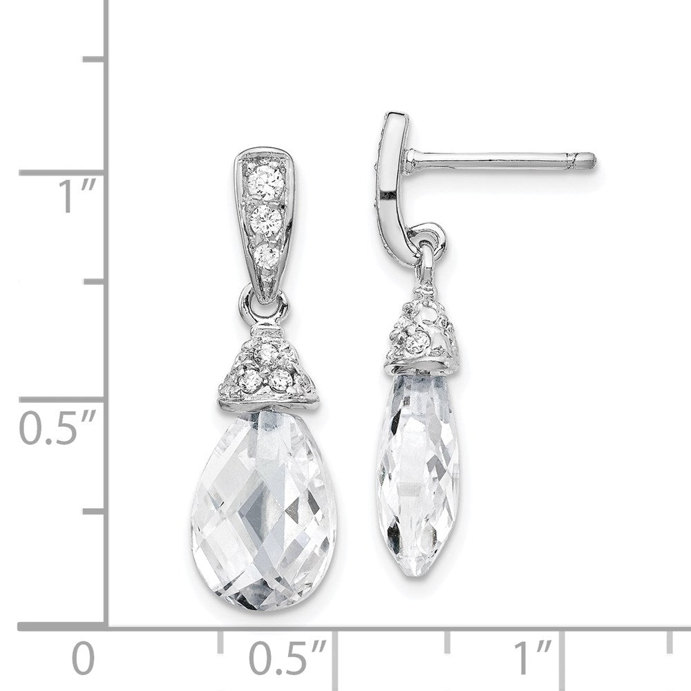 QCM206 Cheryl M Sterling Silver Rhodium-plated Faceted Briolette and Brilliant-cut CZ Post Dangle Earrings
