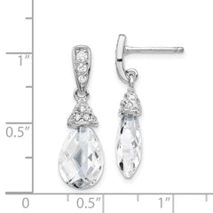 QCM206 Cheryl M Sterling Silver Rhodium-plated Faceted Briolette and Brilliant-cut CZ Post Dangle Earrings