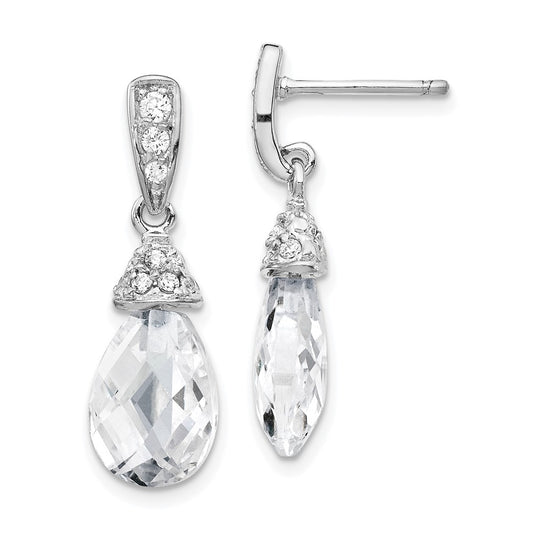QCM206 Cheryl M Sterling Silver Rhodium-plated Faceted Briolette and Brilliant-cut CZ Post Dangle Earrings