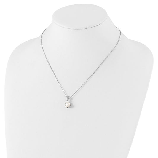 Cheryl M Sterling Silver Rhodium-plated Freshwater Cultured Pearl and Brilliant-cut CZ Swirl 18 Inch Necklace QCM278-18