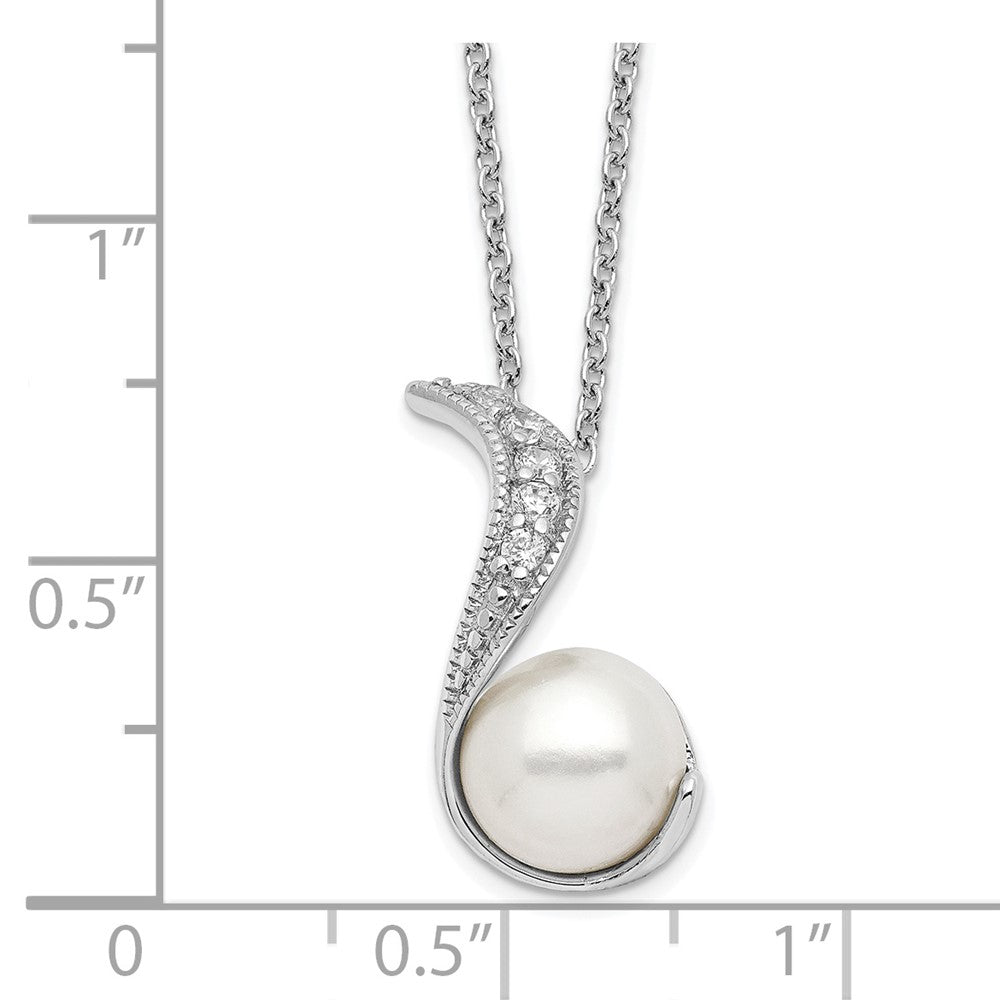 Cheryl M Sterling Silver Rhodium-plated Freshwater Cultured Pearl and Brilliant-cut CZ Swirl 18 Inch Necklace QCM278-18