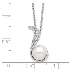 Cheryl M Sterling Silver Rhodium-plated Freshwater Cultured Pearl and Brilliant-cut CZ Swirl 18 Inch Necklace QCM278-18