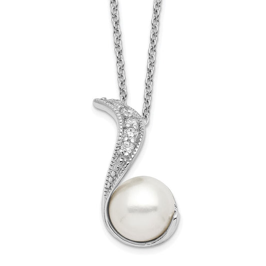 Cheryl M Sterling Silver Rhodium-plated Freshwater Cultured Pearl and Brilliant-cut CZ Swirl 18 Inch Necklace QCM278-18