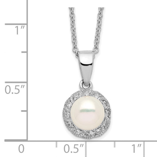 Cheryl M Sterling Silver Rhodium-plated Freshwater Cultured Pearl and Brilliant-cut CZ 18 Inch Necklace QCM285-18