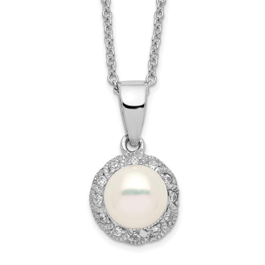 Cheryl M Sterling Silver Rhodium-plated Freshwater Cultured Pearl and Brilliant-cut CZ 18 Inch Necklace QCM285-18