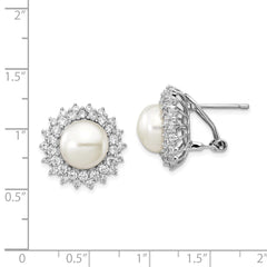QCM289 Cheryl M Sterling Silver Rhodium-plated Freshwater Cultured Pearl and Brilliant-cut CZ Omega Back Earrings