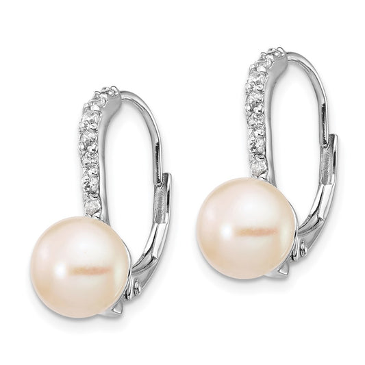 QCM290 Cheryl M Sterling Silver Rhodium-plated Freshwater Cultured Pearl and Brilliant-cut CZ Leverback Earrings