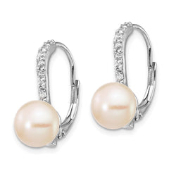 QCM290 Cheryl M Sterling Silver Rhodium-plated Freshwater Cultured Pearl and Brilliant-cut CZ Leverback Earrings