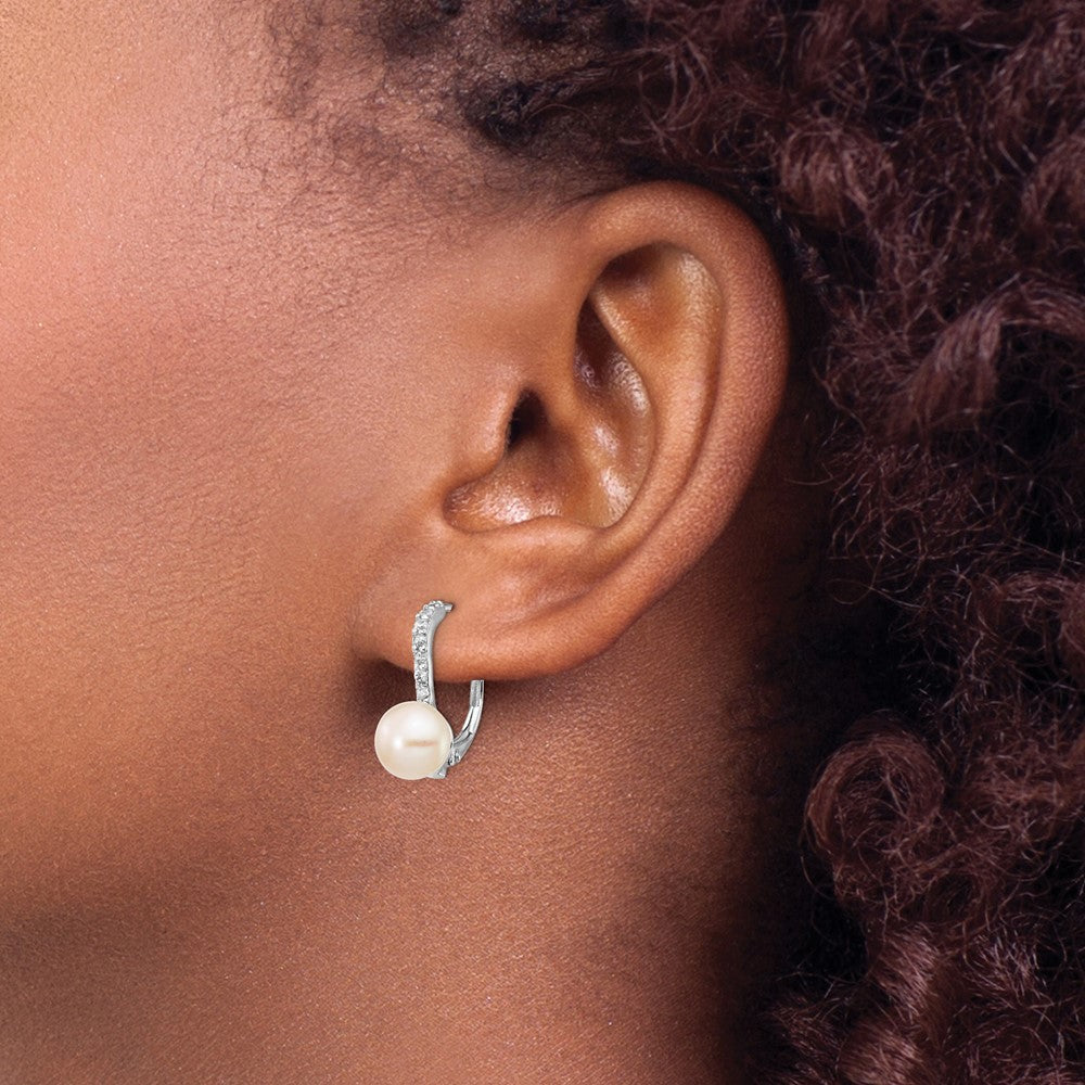 QCM290 Cheryl M Sterling Silver Rhodium-plated Freshwater Cultured Pearl and Brilliant-cut CZ Leverback Earrings