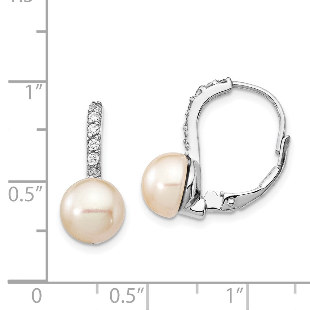 QCM290 Cheryl M Sterling Silver Rhodium-plated Freshwater Cultured Pearl and Brilliant-cut CZ Leverback Earrings