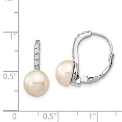 QCM290 Cheryl M Sterling Silver Rhodium-plated Freshwater Cultured Pearl and Brilliant-cut CZ Leverback Earrings