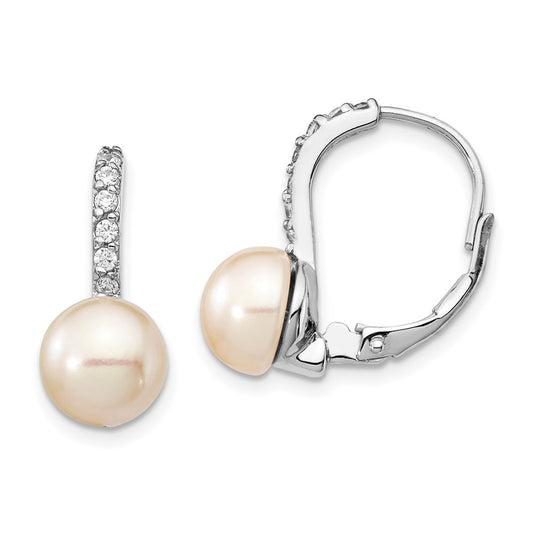 QCM290 Cheryl M Sterling Silver Rhodium-plated Freshwater Cultured Pearl and Brilliant-cut CZ Leverback Earrings