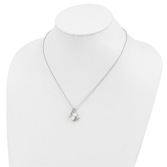 Cheryl M Sterling Silver Rhodium-plated Freshwater Cultured Pearl and Brilliant-cut CZ Leaves 18 Inch Necklace QCM292-18