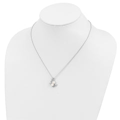 Cheryl M Sterling Silver Rhodium-plated Freshwater Cultured Pearl and Brilliant-cut CZ Leaves 18 Inch Necklace QCM292-18