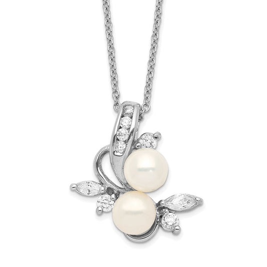 Cheryl M Sterling Silver Rhodium-plated Freshwater Cultured Pearl and Brilliant-cut CZ Leaves 18 Inch Necklace QCM292-18