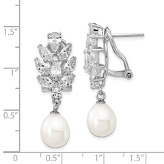 QCM313 Cheryl M Sterling Silver Rhodium-plated Teardrop Freshwater Cultured Pearl Marquise-cut and Brilliant-cut CZ Fancy Omega Back Dangle Earrings