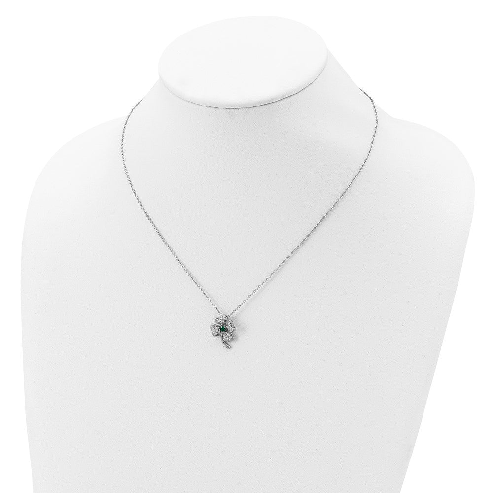 Cheryl M Sterling Silver Rhodium-plated Brilliant-cut Green Glass and Brilliant-cut White CZ Four Leaf Clover 18 Inch Necklace QCM367-18