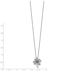 Cheryl M Sterling Silver Rhodium-plated Brilliant-cut Green Glass and Brilliant-cut White CZ Four Leaf Clover 18 Inch Necklace QCM367-18
