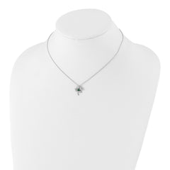 Cheryl M Sterling Silver Rhodium-plated Brilliant-cut Green Glass and Brilliant-cut White CZ Four Leaf Clover 15 Inch Necklace QCM368-15