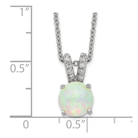 Cheryl M Sterling Silver Rhodium-plated Cabochon Lab Created Opal and Brilliant-cut CZ Split Bail 18 Inch Necklace QCM376-18